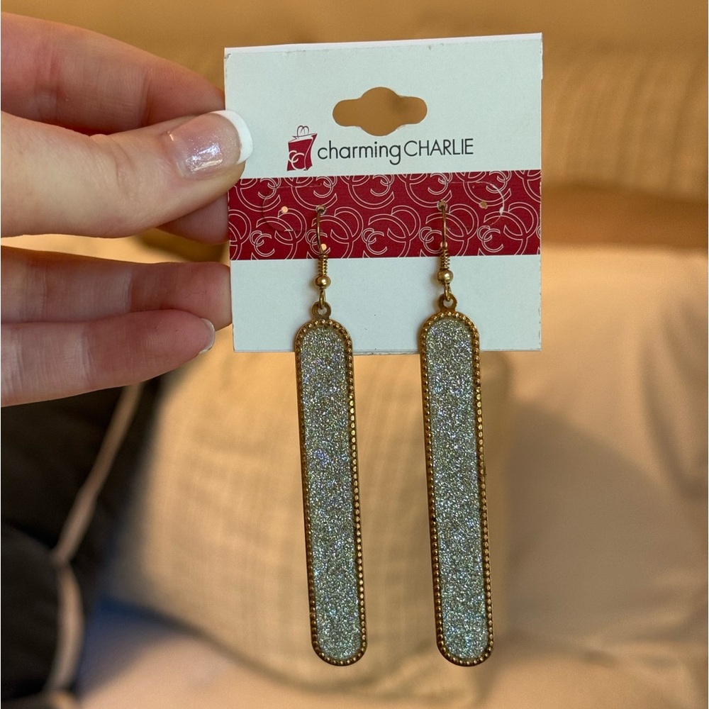 Charming Charlie Long Glitter Drop Earrings - Gold & Silver Tone (NWT)